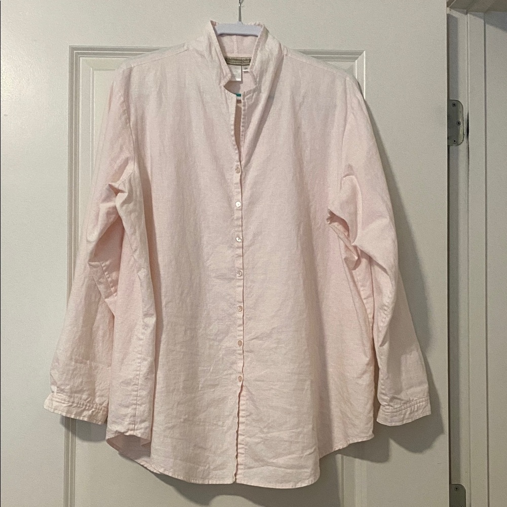 Coldwater Creek Pale Pink Mandarin Collar Blouse